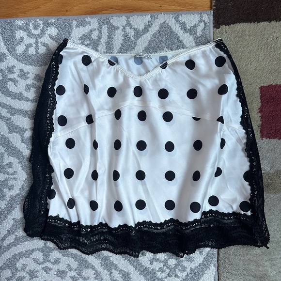Free People Other - NWOT XS Free People Intimately Polka Dot Satin Lace Slip Mini Skirt Black White